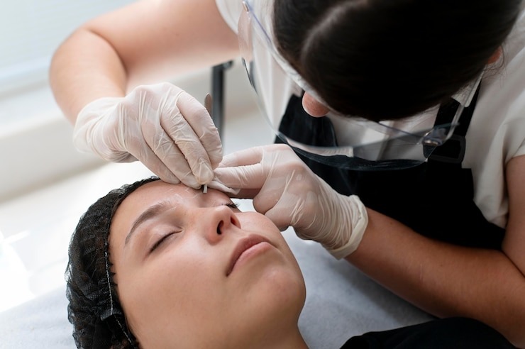 The picture of a woman getting an acne treatment in Singapore